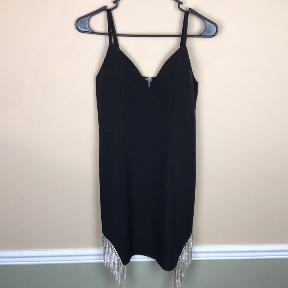 NWT Melrose With Love Women’s Black Hanging Rhinestone Cocktail Evening Dress